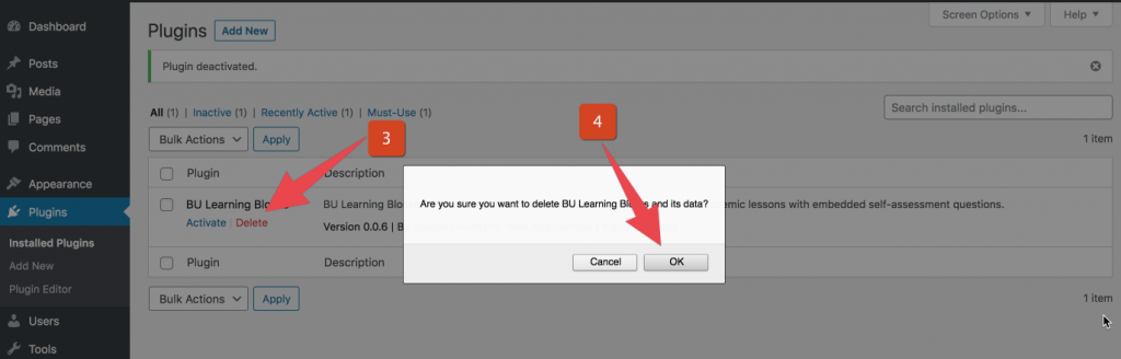 plugin deletion prompt