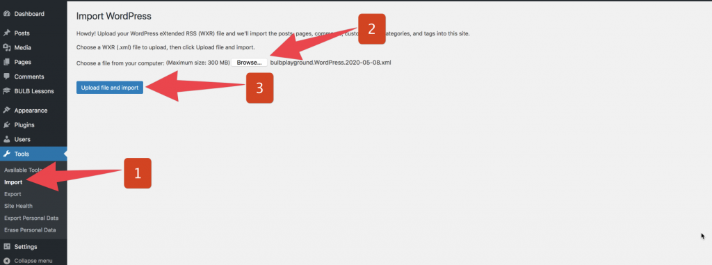 steps to import an xml file