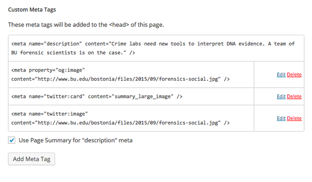 Example of custom meta tags for a Bostonia feature.
