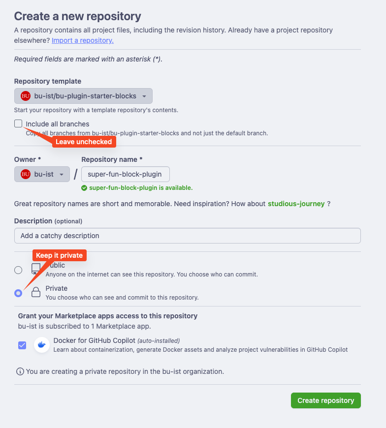 Screenshot of GitHub's "New Repo" screen