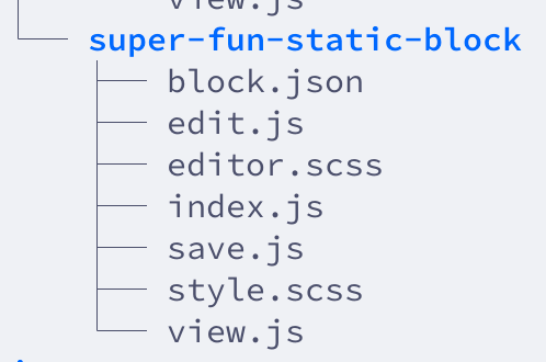 Screenshot of the WordPress standard block skeleton, in the static variant.